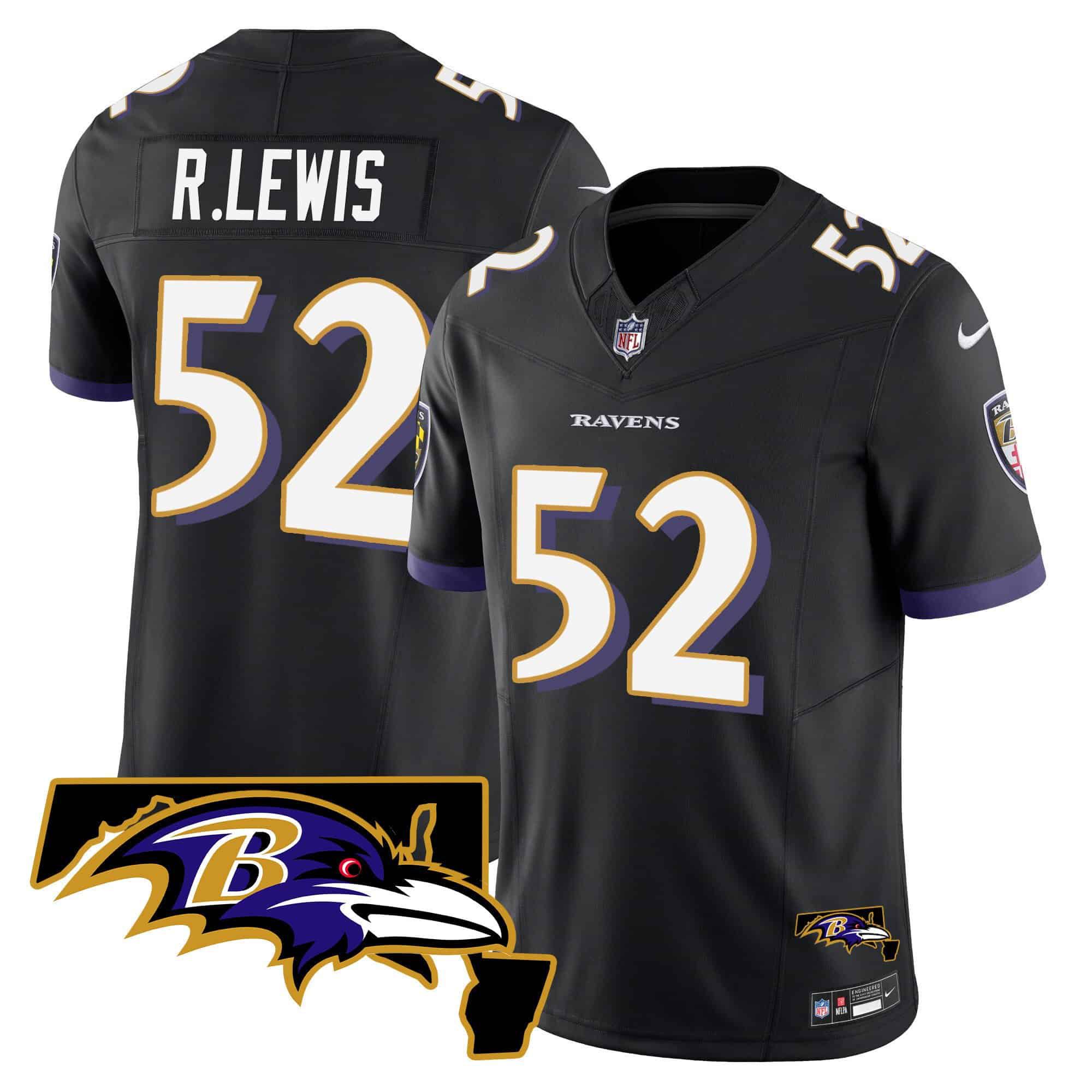 Men Baltimore Ravens #52 R.Lewis Black 2024 Nike Maryland Patch Vapor Limited NFL Jersey style 1